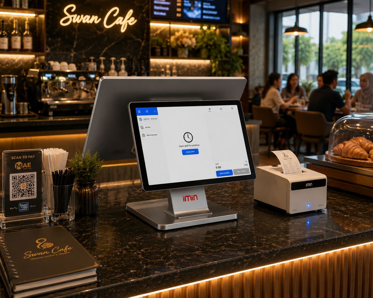 Terminal DynoPOS beroperasi di kaunter cafe