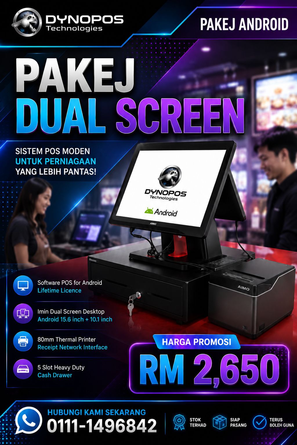 Set Pakej F&B Dual Screen DynoPOS dengan paparan pelanggan